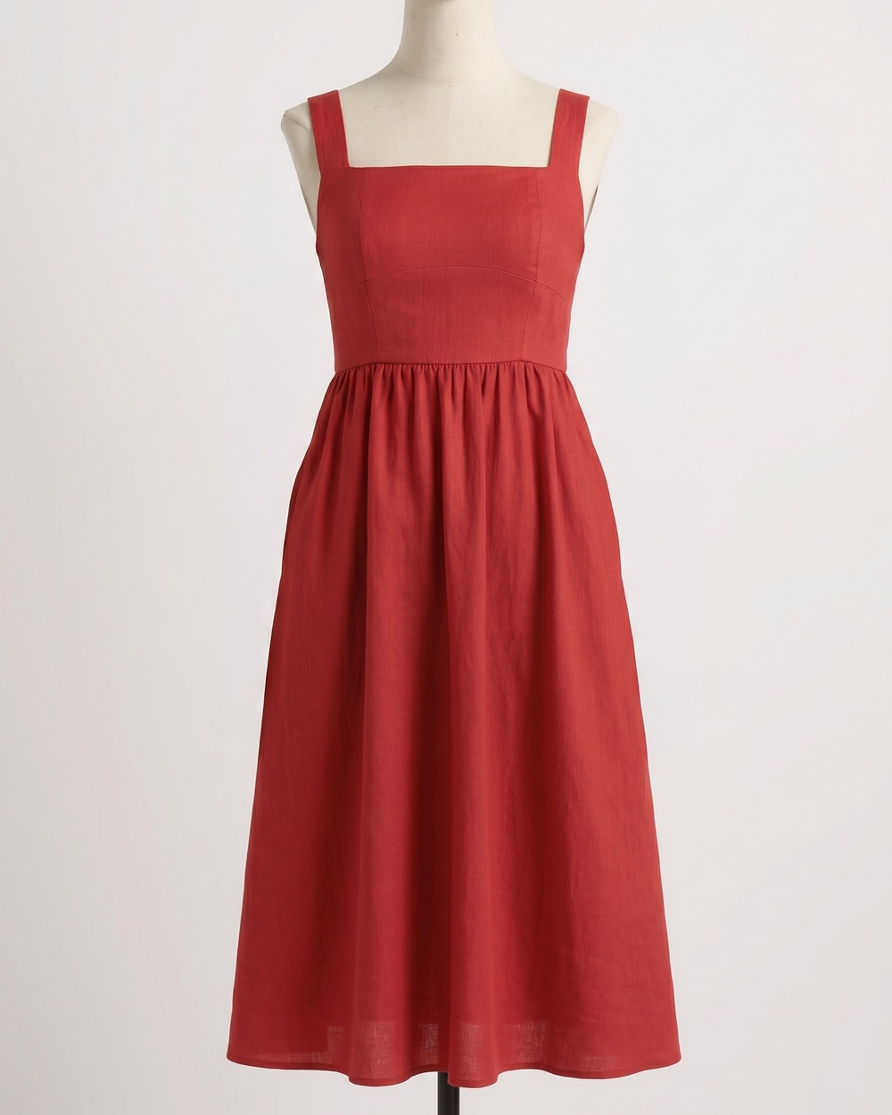 100% European Linen Fit & Flare Midi Dress